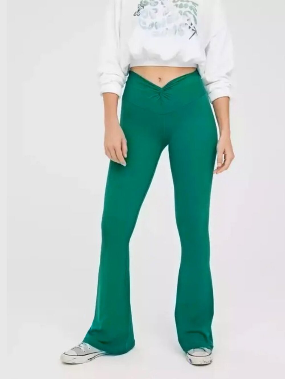 Offline by Aerie Real Me Twist Waistband High Rise Flare Leggings in Green (M)